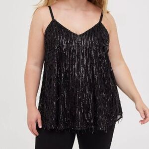 Torrid Sophie Black Swing Sequin Fringe V-Neck Cami Tank Top Size Large/12